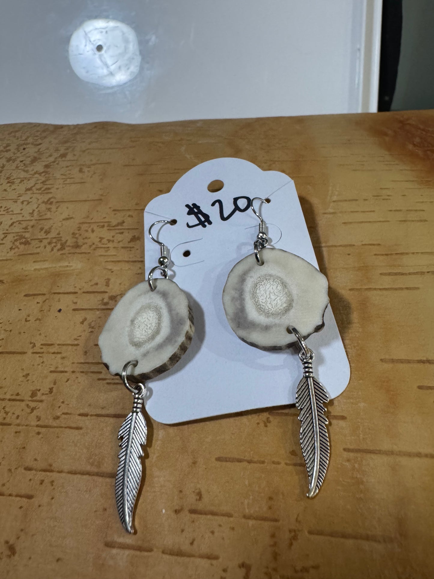 Single Antler Simple Feather Earrings