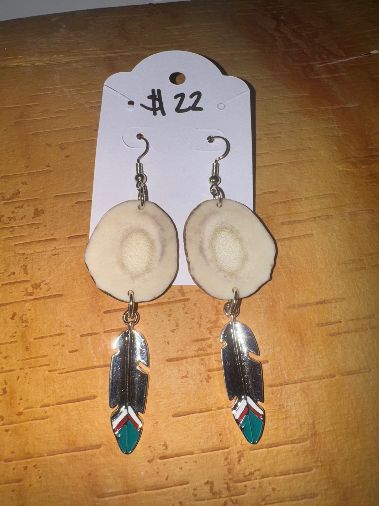 Single Antler Painted Feather Earrings