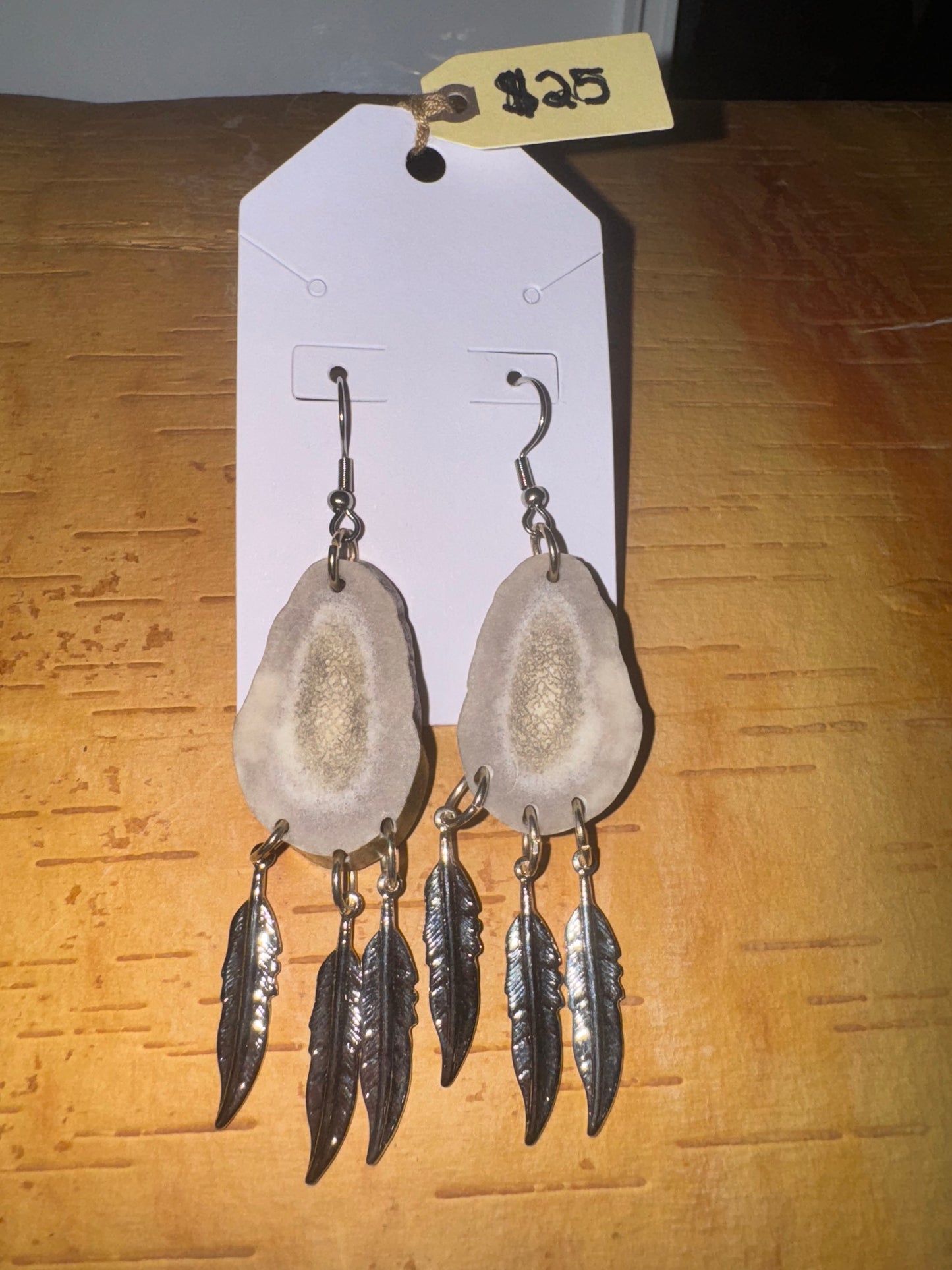 Triple Feather Antler Earrings