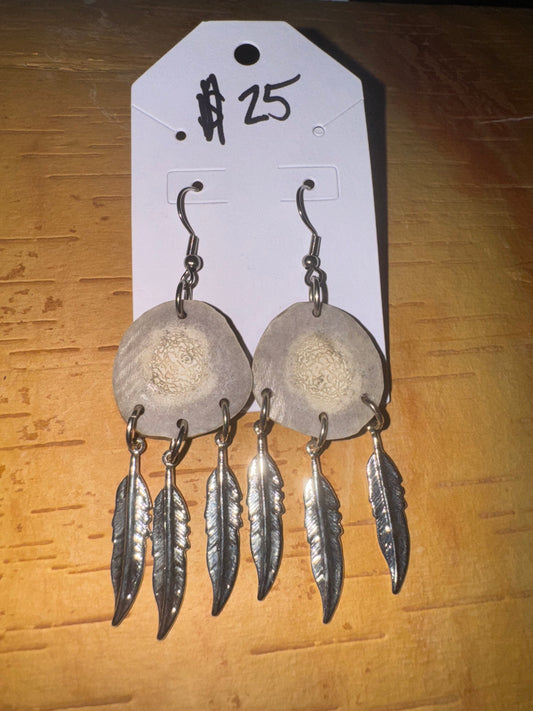 Triple Feather Antler Earrings