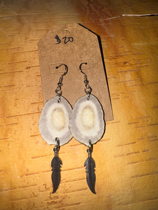 Single Antler Simple Feather Earrings