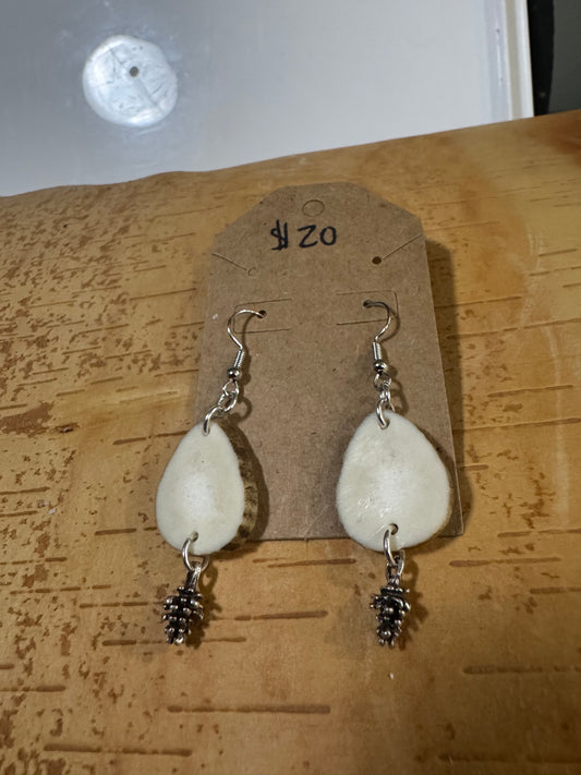 Single Antler Pine Cone Earrings