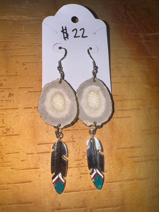 Single Antler Painted Feather Earrings
