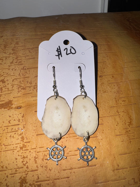 Single Antler Ship Wheel Earrings