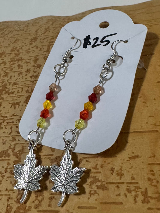 Beaded Maple Leaf Earrings